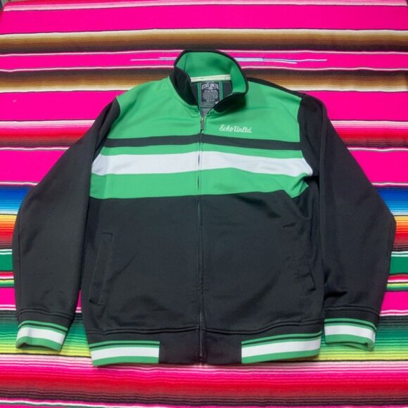 Vintage Y2K Ecko Unltd Track Jacket Men's M Black Green White Full Zip Hip Hop - Picture 2 of 6